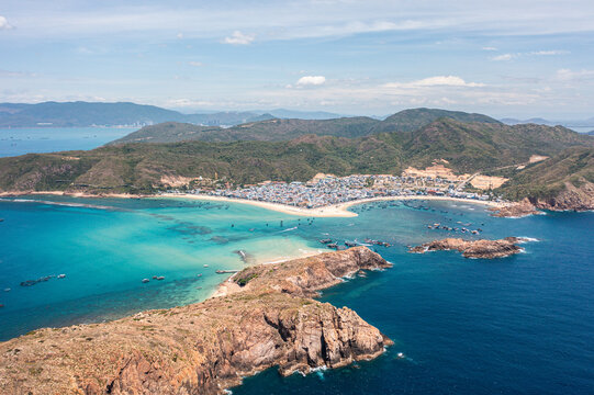 Aerial view of Nhon Hai Beach near Quy Nhon, Vietnam.  Drone photo