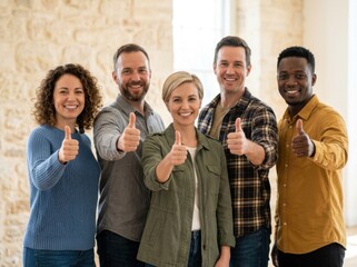 Fototapeta premium Diverse Team With Thumbs Up For Success And Teamwork