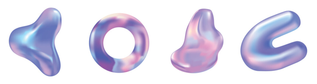 Vector Set Abstract Iridescent Gradient 3D Organic Shapes Collection Isolated