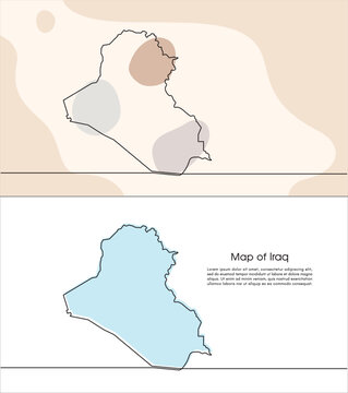 Continuous one line drawing of map of Iraq. white background map for Education, Travel across cities in Iraq, infographics, Science, Web Presentation isolated on white background