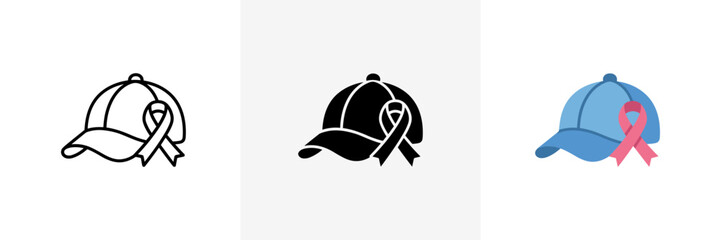 Fototapeta premium Baseball Cap with Breast Cancer Awareness Ribbon Icon Set