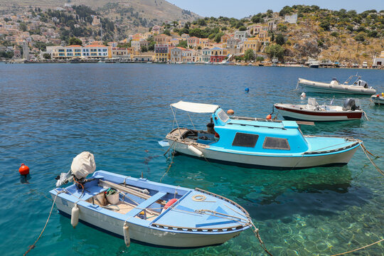 Symi Harbour and Boats - Symi Greece - Beautiful island near Turkey