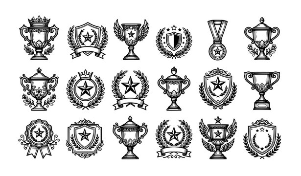 Trophy Cup Victory Icon Vector Collection