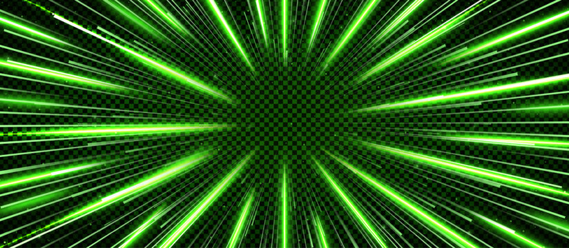 Realistic green binary rain hyperspace travel tunnel overlay. Abstract with open space star warp. Speed of light journey concept. Vector illustration