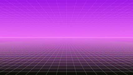 Retrowave Purple Neon Grid Landscape and Horizon Retro Futuristic 1980s Background © scottnguyen