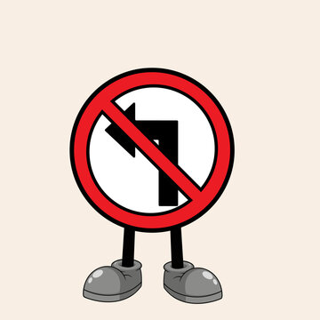 No Left Turn Traffic Sign Mascot