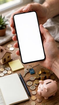 Blank Smartphone Screen With Home Budget Desk