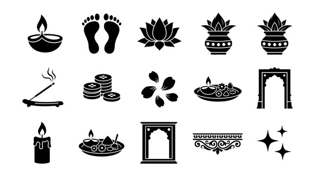 Collection of Diwali festival icons and Hindu religious symbols.