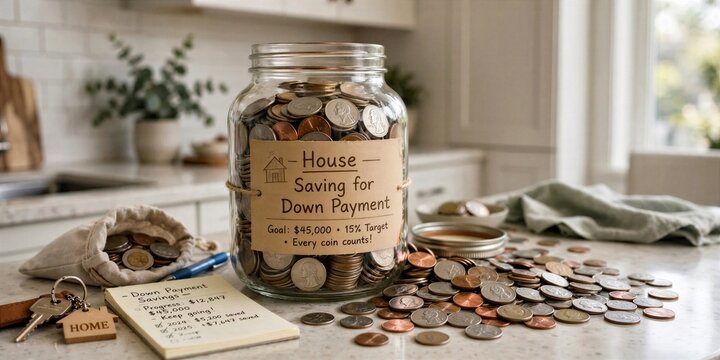 House Down Payment Savings Jar With Coins