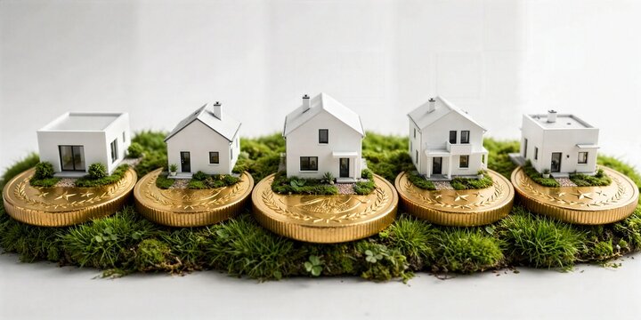 Miniature Houses on Coins as Real Estate Growth