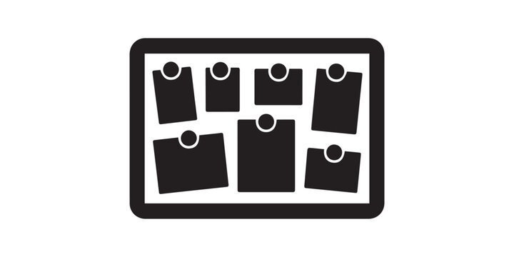 Trendy design icon of noticeboard. Push pin icon, simple graphic for marking location or important notice. A cute corkboard with a note and a small plant signifying growth and ideas. Hand-traced 