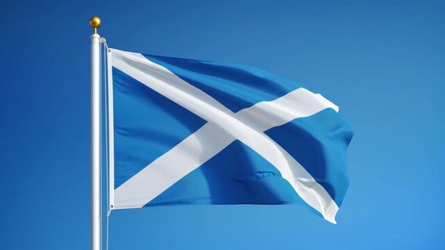 Scotland Flag Waving On Flagpole Under Blue Sky