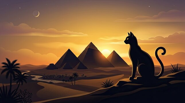 egyptian pyramids at sunset