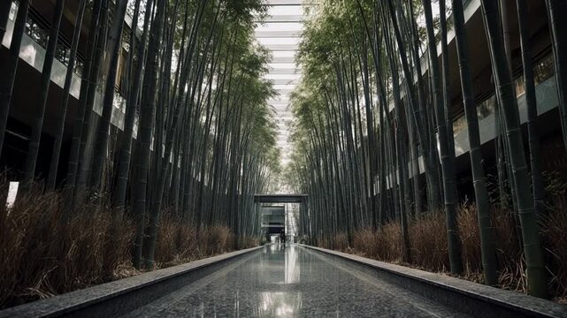 Moody Tree Lined Forest Path With Vanishing Perspective.