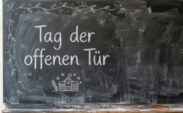 Tag der offenen T&uuml;r Tafel Schiefertafel Kreide Schule Bildung Tag der offenen T&uuml;r Konzept