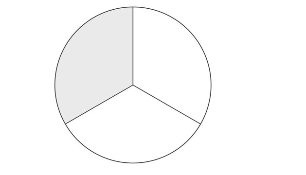 Circle Divided into Three Equal Parts with One Section Grey Shaded, Fraction Diagram, Ink Saving Clipart