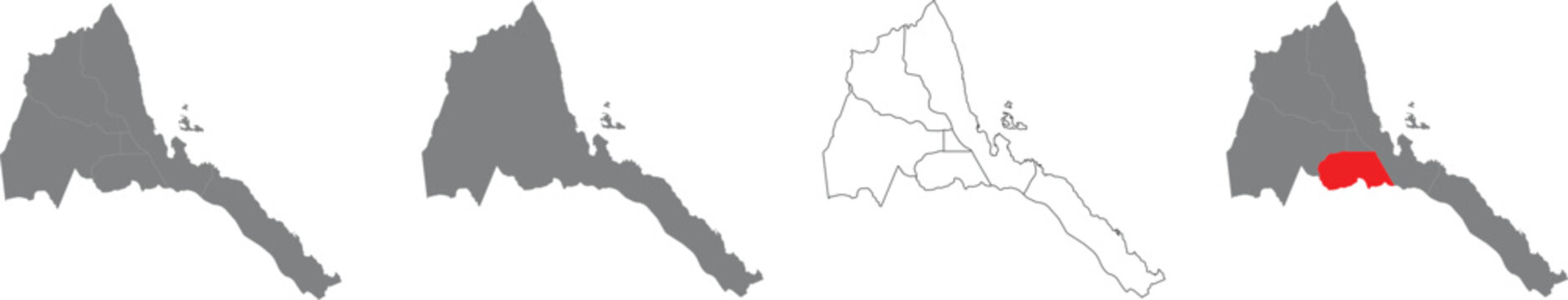 Set of eritrea map illustrations with highlighted region illustration