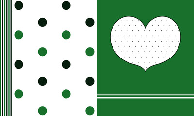 Fototapeta premium Green and white split memo card background with polka dots and heart frame