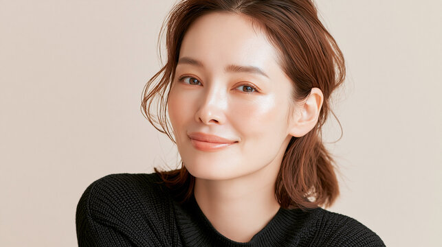 美容, 女性, スキンケア, 化粧品, ビューティー, 若い女性, 美肌, 日本人, アジア人, フェイシャル, メイク, 美容液, 保湿, クリーム, エイジングケア, 美容医療, エステ, 美容クリニック, 肌ケア, ナチュラルメイク, 透明感, ツヤ肌, モデル, 笑顔, ポートレート, クローズアップ, リラックス, 癒し, 健康的, 美白, コラーゲン, ヒアルロン酸, アンチエイジング