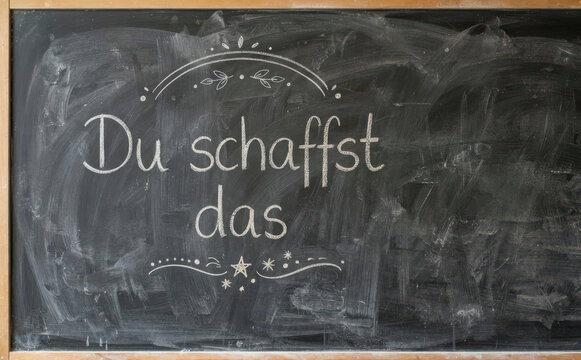 Du schaffst das Tafelbild mit Kreide und Aufmunterung fuer Motivation, Schule, Lernen, Pruefung und Erfolg im Alltag