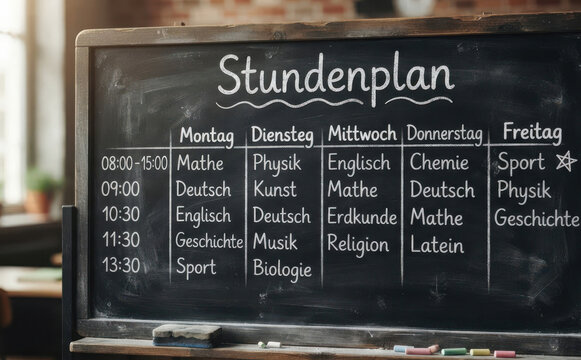Stundenplan auf Tafel geschrieben fur Schuler und Lehrer in der Schule im Unterricht