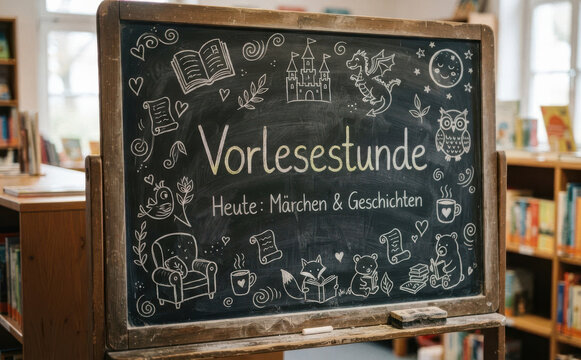 Vorlesestunde Heute: Marchen und Geschichten - Schulbalken mit Zeichnungen f&uuml;r Bibliotheken und Kinderbildung