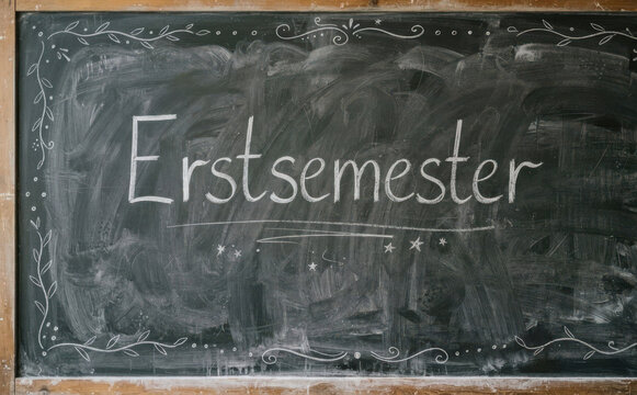 Erstersemester Schultafel mit Text fuer Studienbeginn, Universitaet und Hochschule