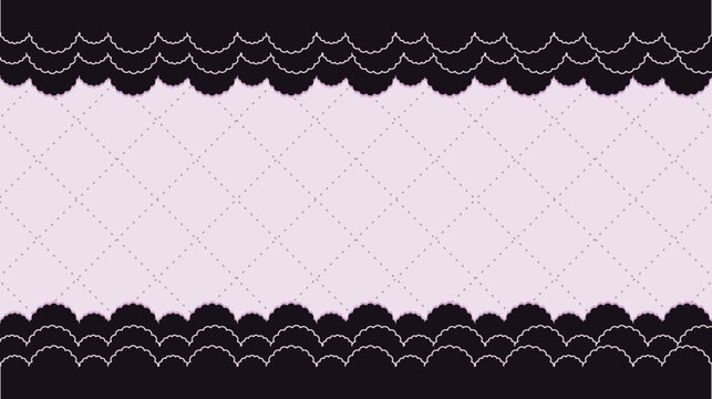 Gothic pink quilted background with black layered scalloped cloud borders