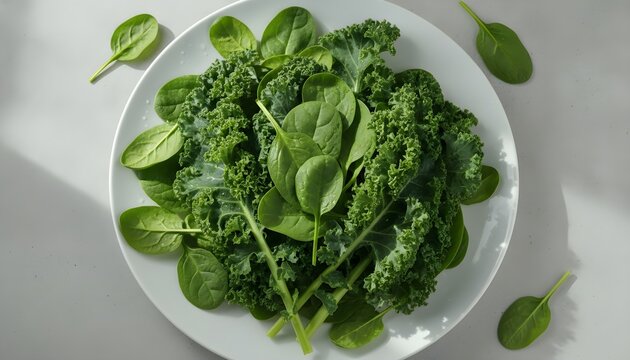 Green Leafy Vegetables Spinach Kale Arranged Top View Nutrition