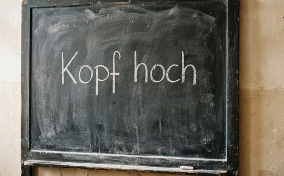 Kopf hoch Spruch auf Tafelfolie, Motivation und Zuversicht im Alltag, Positive Botschaft