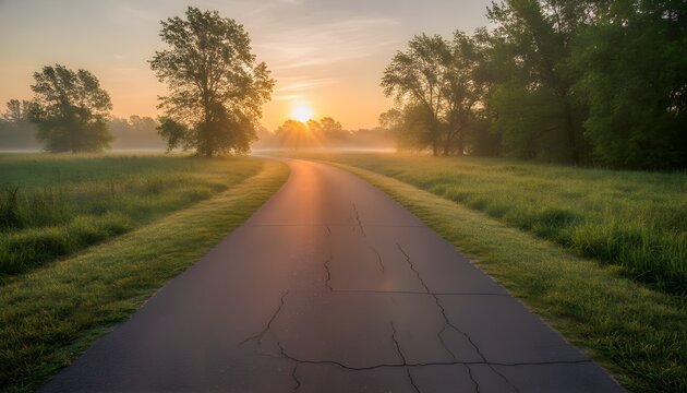 Sunrise Jogging Path Empty Road Morning Exercise Concept