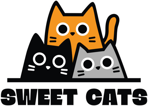 Three sweet cats for cafe logo