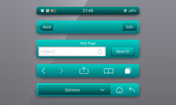 Teal mobile browser header and navigation bars user interface design template