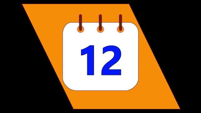 Modern calendar icon animation showing date number 12 on Clean and minimal design concept. Alpha Channel. Event reminder symbol. 4K Video motion graphic animation .Abstract calendar icon with date