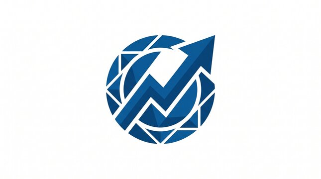 Blue circular logo with an upward arrow and line chart. Modern geometric style. Symbolizes growth, finance, and success. Ideal for business, analytics, or investment brand.