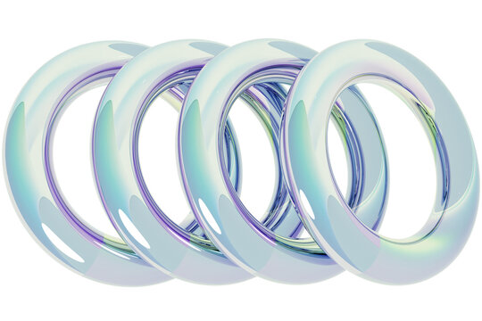 Three glowing blue ring abstract design floating isolated on transparent background