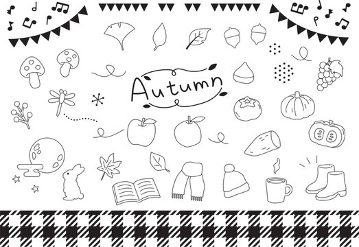 Hand Drawn Autumn Line Art Icon Set
