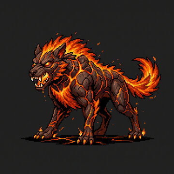 Fiery Wolf Fantasy Pixel Art Creature
