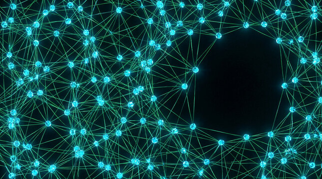 Abstract digital network visualization representing data center connectivity cloud computing cyber security neural communication and global information technology infrastructure system.
