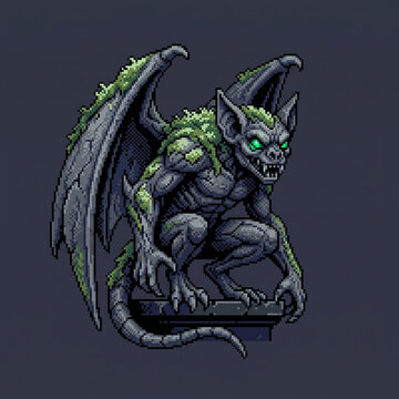 Dark Stone Gargoyle Fantasy Pixel Art Creature