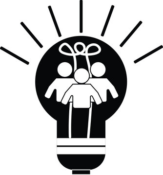 Brainstorming and teamwork idea lightbulb icon symbol representing collective intelligence and creative business collaboration
