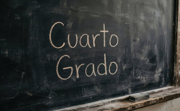 Cuarto grado escrito en pizarra negra con tiza blanca para educacion escolar y primaria