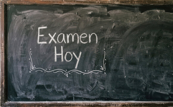 Examen Hoy pizarra escolar con texto en tiza blanca concepto de educacion y evaluacion academica