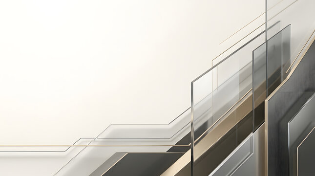 Elegant Abstract Geometric Background Featuring Transparent Glass Layers and Metallic Lines