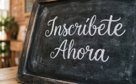 Inscribete Ahora pizarra con mensaje en espanol para inscripciones y registro escolar o cursos educativos