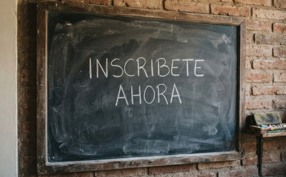 INSCRIBETE AHORA cartel escolar en pizarra para promocion educativa y cursos