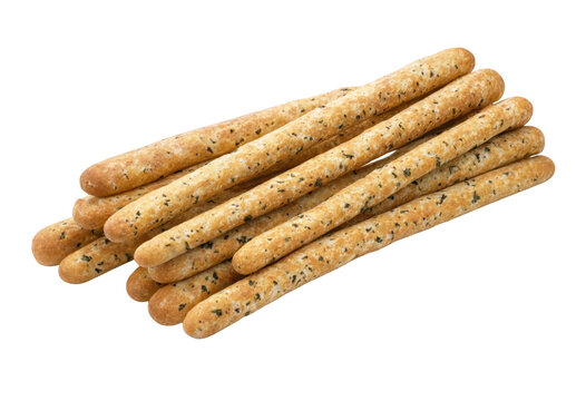 Assorted seasoned breadsticks displayed on transparent background for food photography transparent background