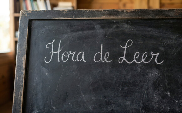 Hora de Leer cartel de pizarra con texto en espanol concepto de educacion y lectura para ninos