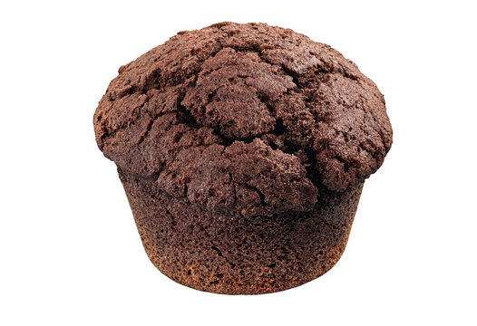 Delicious freshly baked chocolate muffin with textured top crust transparent background