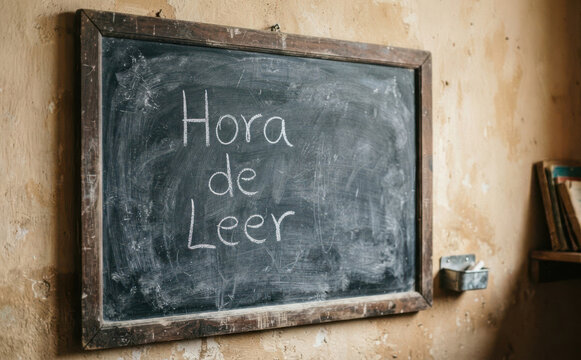 Hora de Leer escrito con tiza en pizarra para educacion infantil y aprendizaje escolar